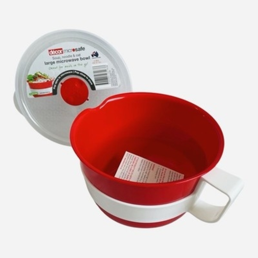 Decor Microsafe Large Microwave Bowl Vented Lid Soup Noodle Oats Red 4.85C NIB - Picture 4 of 5